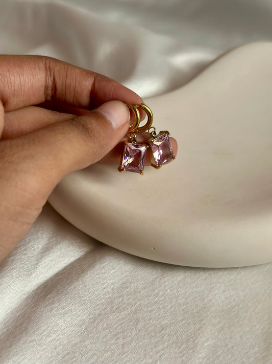 Pink Rectangle Huggie