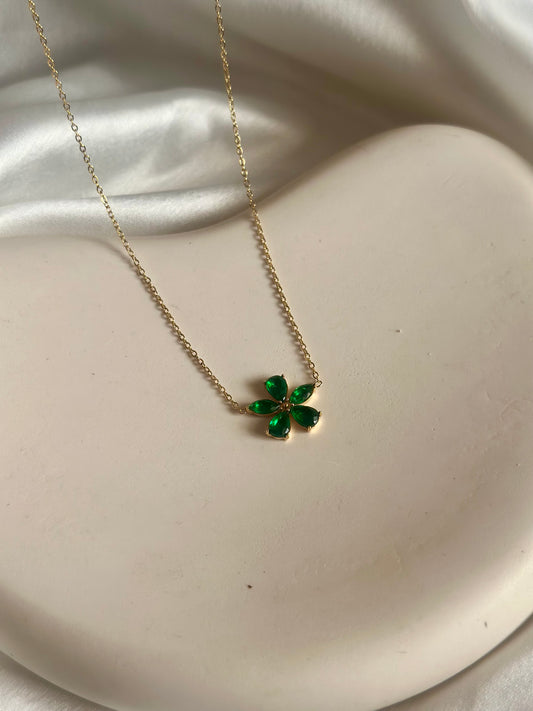 Studded Flower Necklace - Green