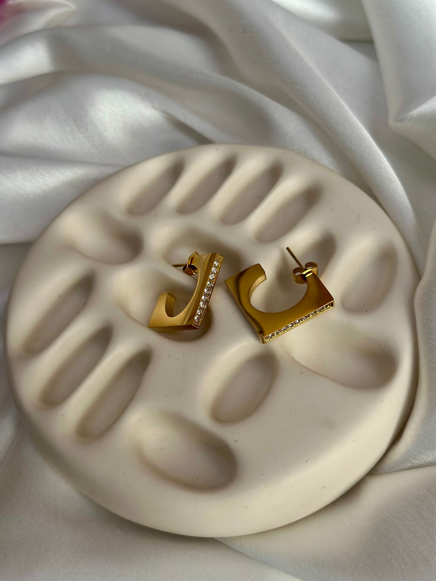Studded Square Half Hoops