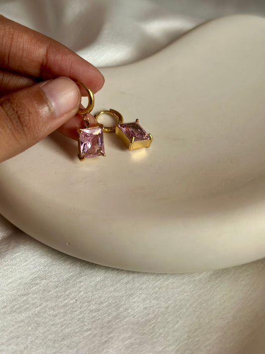 Pink Rectangle Huggie