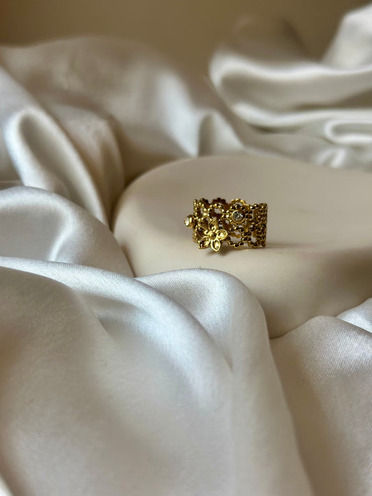 Adjustable Flower Statement Ring