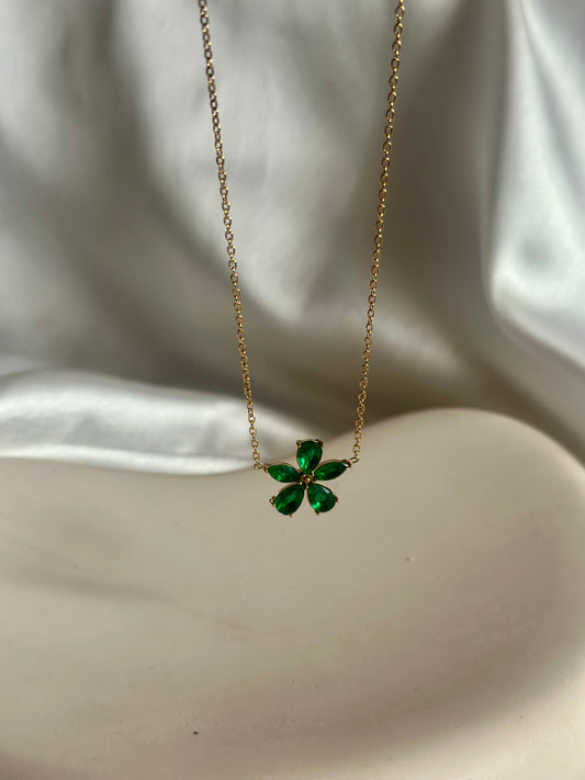 Studded Flower Necklace - Green