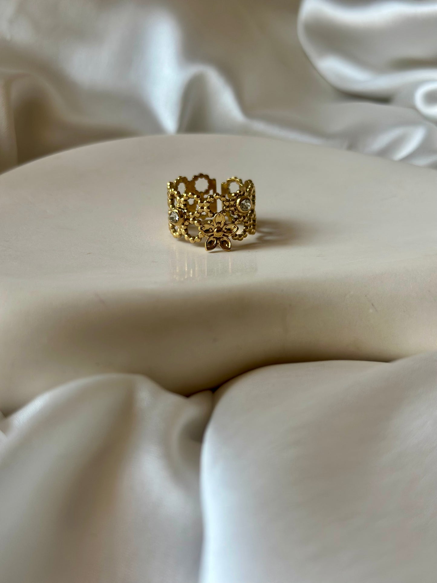 Adjustable Flower Statement Ring