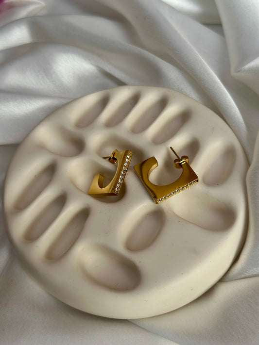 Studded Square Half Hoops