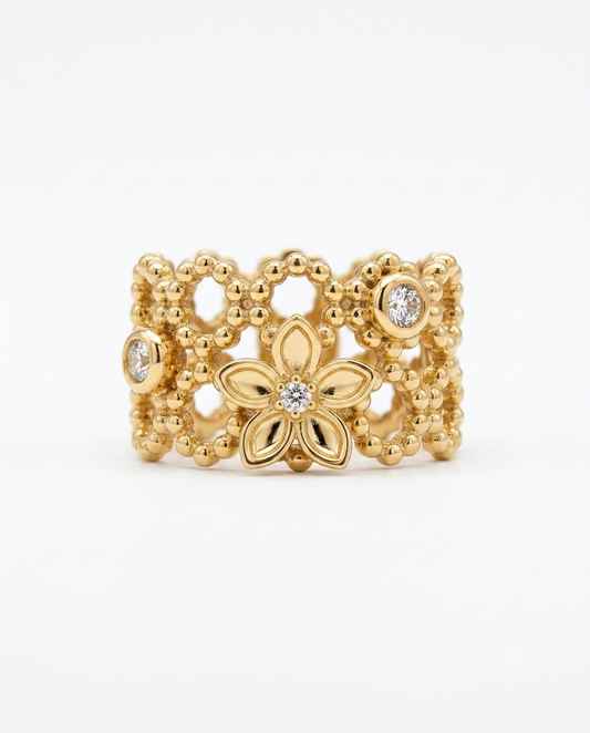 Adjustable Flower Statement Ring