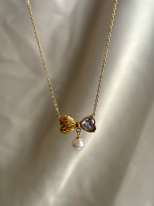 Bow Pearl Dangler Necklace