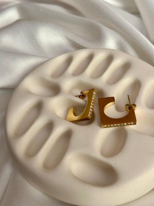 Studded Square Half Hoops
