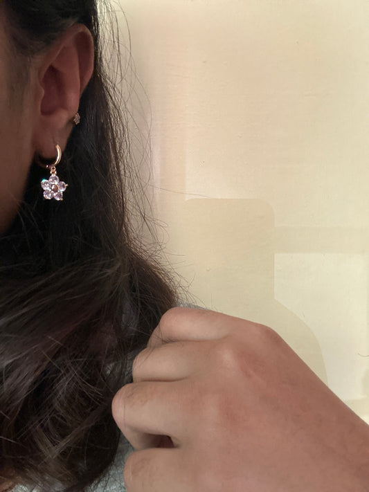 Rose Gold Flower Huggie