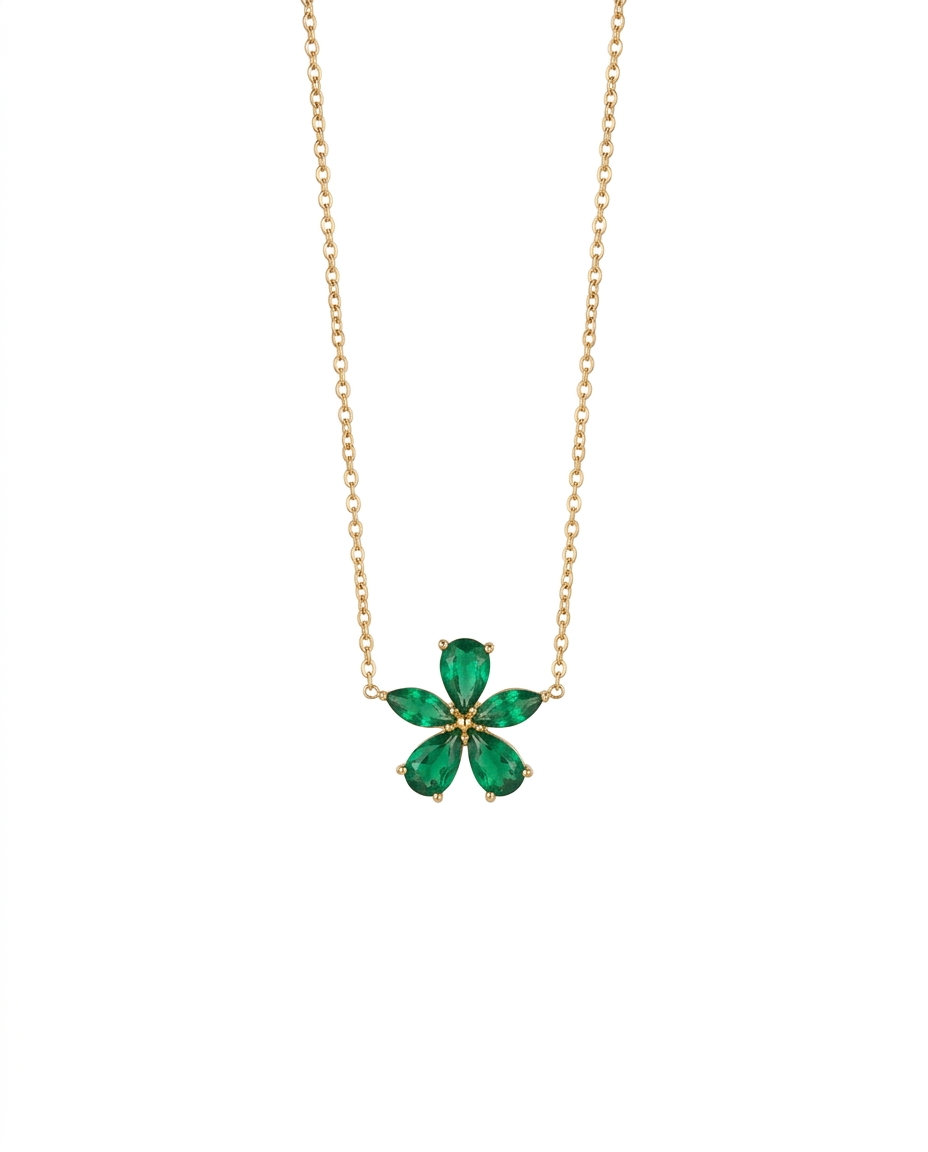 Studded Flower Necklace - Green