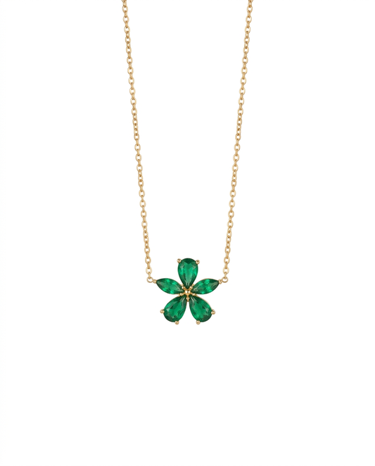 Studded Flower Necklace - Green